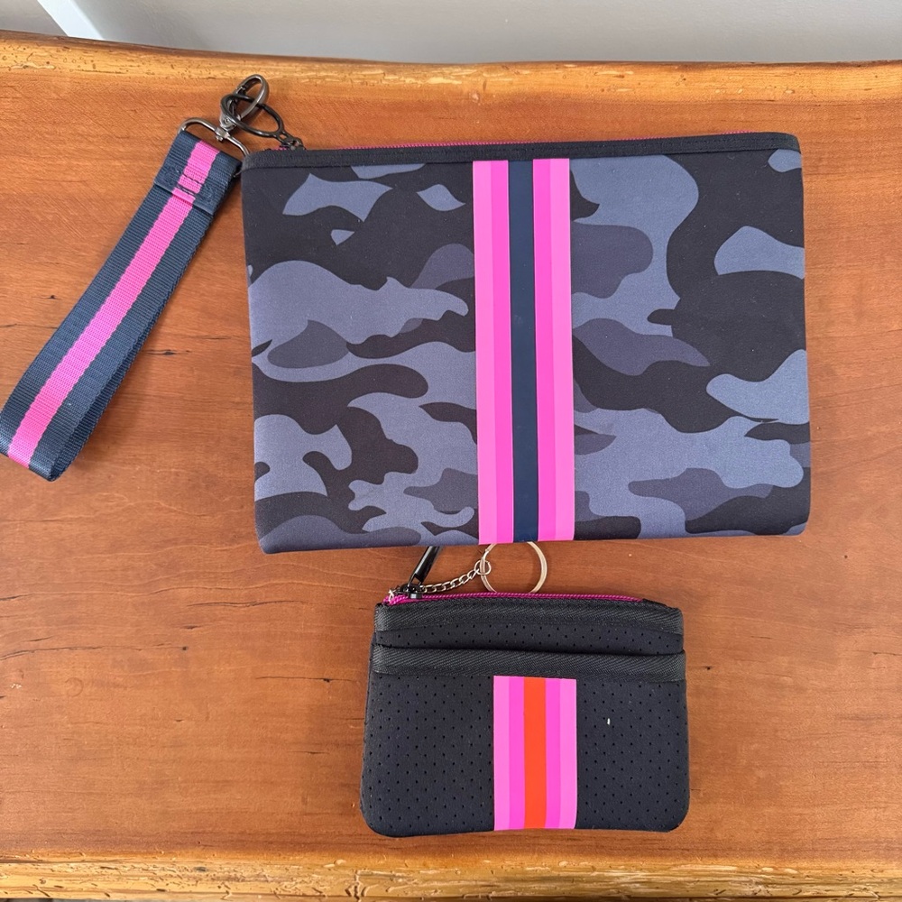Haute Shore camouflage clutch and coin purse with detachable wristlet